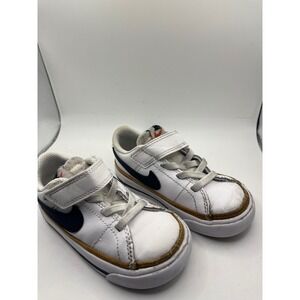 Nike Toddler Sneakers White Black‎ Swoosh Hook Strap Size 7C